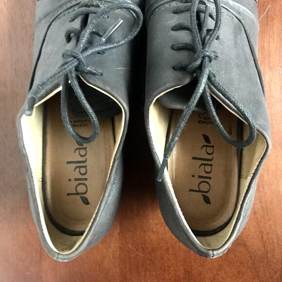 Biala Women's 38M Dark Gray Leather Lace Up Block Heeled Shoes with Pleat - Picture 6 of 10